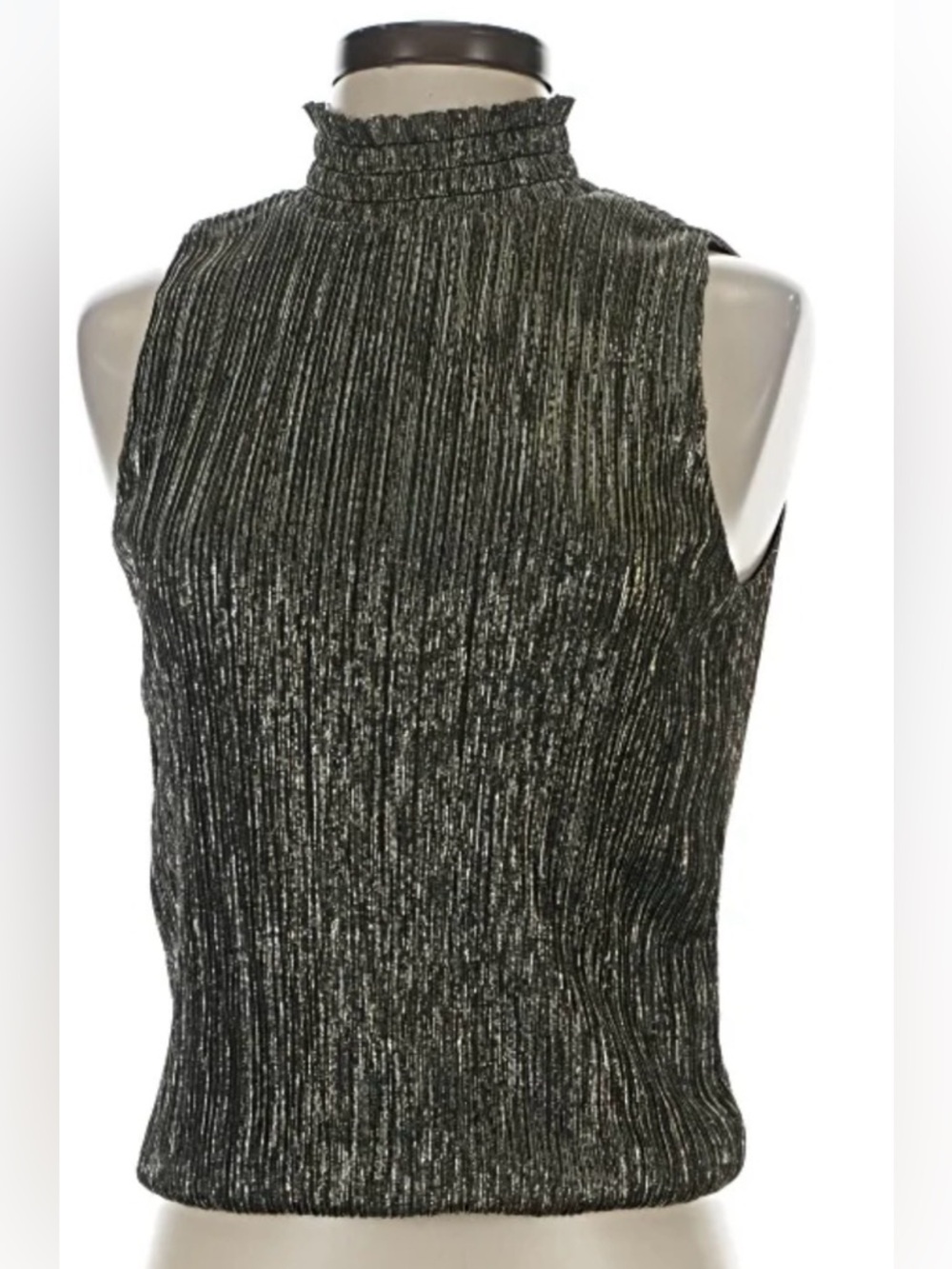 Banana Republic Metallic Ribbed Mock-Neck Tank - Silver & Black